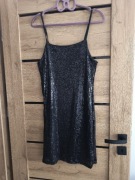 Sukienka trapezowa cekinowa 38 mała czarna Sinsay