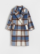 Reserved płaszcz wełniany zimowy długi oversize krata kraciasty wełna kratę