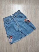 Zara jeansowa spódnica vintage haft kwiaty 38 M