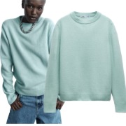 ZARA sweter z kaszmiru i wełny, pastelowy lazurowy niebieski, r. S