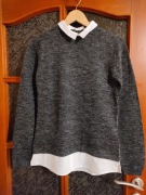 Sweter damski z wszytą białą koszulą