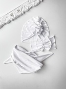NOWY zestaw chrzest wyprawka czapka turban chusta opaska handmade biały