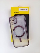Etui Iphone 14 case, magsafe, przezroczyste, ochrona, srebrno fioletowe