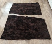 Narzuta / dywanik z naturalnego futra owczego – patchwork, PRL, brązowy