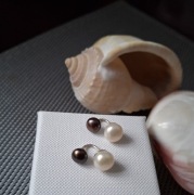 Srebrne kolczyki, podwójne perły hodowane słodkowodne, srebro vintage 875