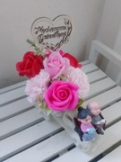 Autko ozdoba flowerbox mydlany dzień babci i dziadka 