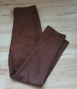 r.38/M włoskie czekoladowe klasyczne zamszowe spodnie 