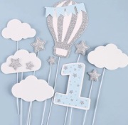 Zestaw dekoracji na tort roczek balon chmurki gwiazdki