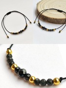 Bransoletka Ochronna Turmalin Czarny Hematyt Złoty Czarna Regulowana