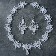 komplet biżuterii koronkowej kolczyki+zawieszka biale