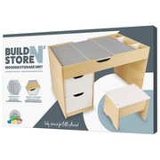 Biurko do układania klocków i stołek z drewna Build 'N' Store