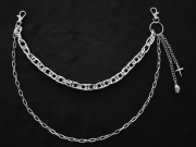Metalowy podwójny łańcuszek do spodni z czaszką i krzyżem dlł. 40cm