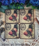 Podstawki podkładki farmhouse shabby chic vintage decoupage kogut