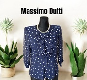 Massimo Dutti bluzka w białe groszki dot Polka żabot poduszki w ramionach L