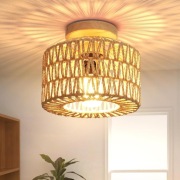 Lampa sufitowa z drewna, Ø 22 cm w stylu boho vintage z rattanowym kloszem