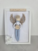 Ręcznie robiony Aniołek w ramce BOHO – piękna pamiątka Komunii / Chrztu