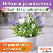 Elegancki stroik wiosenny w doniczce- ceramika wiosenna kompozycja kwiatowa