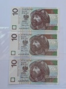 Polska, Banknoty, 10 zł,  3 szt, serie AA i AB-2012r.