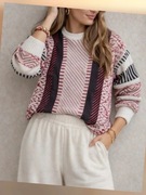 Sweter w odcieniach różu z połyskującą nitką retro vintage roz. L/XL