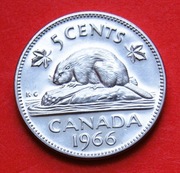 5  Centów  1966   r  -     Kanada   Bóbr 