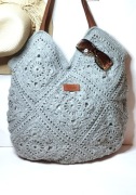 Torebka Szara Handmade Shopper Boho Szydełkowa Na Plażę Wakacje Podróż Duża