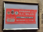 Bilet Zagłębie Lubin AC Milan piłka nożna historia ramka Puchar UEFA