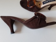 klapki Ryłko, skórzne - welur naturalny, r. 35