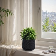 Doniczka czarna z podstawką wzór Hex