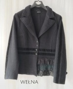 Jensen wełniany wełna piękny unikat damski czarny koronka 42 XL