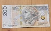 Banknot 200zł  FA8067608 RADAR  kolekcjonerski. Stan UNC