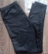 Spodnie damskie imitacja skóry matowe ocieplane L nowe 