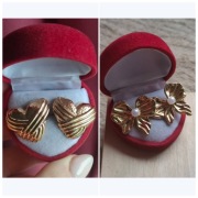 2 pary kolczyki serce i kokardki kolor złoty wkręty sztyfty stal okazja