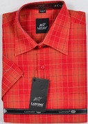 Koszula męska czerwona w kratkę na krótki rękaw kołnierzyk 39/40