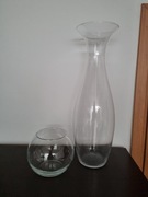 Ozdobny szklany wazon + kula. Grube szkło.