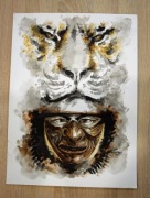 Obraz SAMURAJ samurai tygrys, akwarela, oryginał, wojownik, ronin