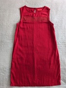 Czerwona elegancka lniana haftowana z koronką sukienka Next 40