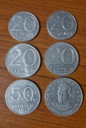 Zestaw monet 20 i 50 zł z PRL-u oraz moneta Marceli Nowotko