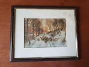Obraz pejzaż zimowy w ramie A Snowy Lane Joseph Farquharson vintage
