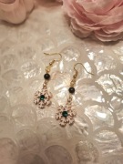 Kolczyki handmade srebro pozłacane z naturalnych kamieni szmaragd nilu