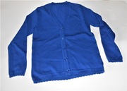 kobaltowy zapinany szkolny  sweterek na  9 l