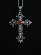 Krzyż gotycki z czerwonym oczkiem- naszyjnik, wisiorek z  łańcuszkiem 