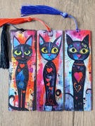 3 plastikowe zakładki do książek z abstrakcyjnymi kotami