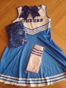 Strój cheerleaderki niebieski z dodatkami nowy 140 ok 9-10 lat