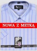 Koszula męska błękitna w paski na krótki rękaw kołnierzyk 39/40