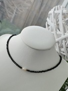 Naszyjnik na lince czarne kamienie perła spinel turmalin onyks  