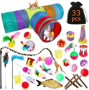 33-częściowy zestaw zabawek dla kotów z tunelem dla kota, DARMOWA DOSTAWA