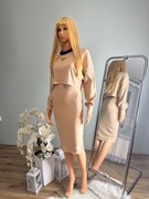 Komplet prążkowany 2w1 beżowy