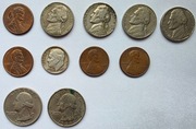 Zestaw 11 monet USA | ONC ECENT | ONE DIME | QUARTER DOLLAR | FIVE CENT