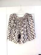 38M zwiewna biała brązowa spódniczka spódnica krótka z fredzlami