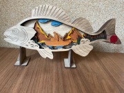 3D obraz ryby z wędkarzem, rękodzieło